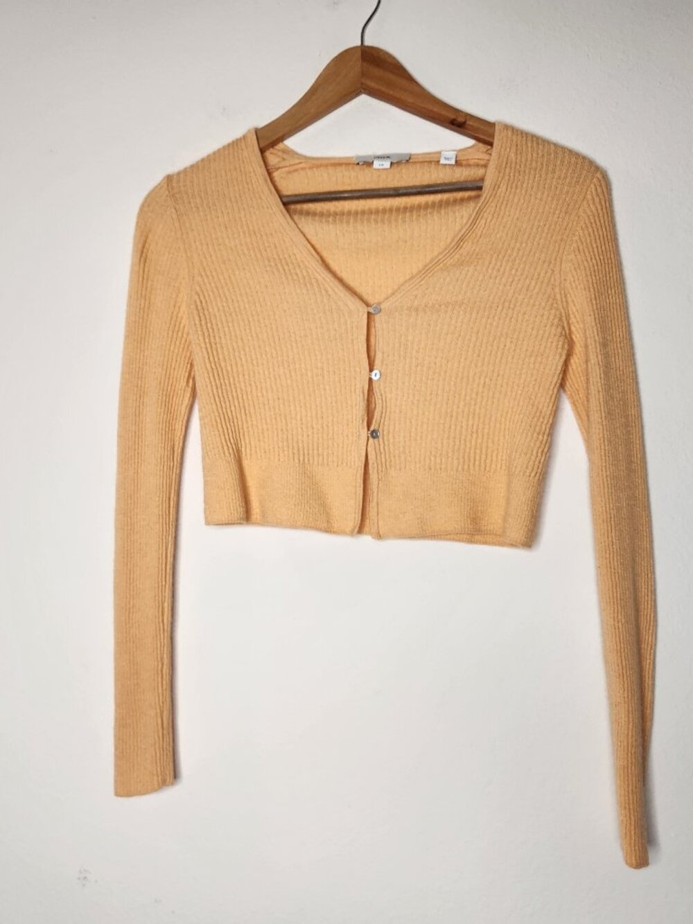 Vince Womens Large Orange Crop Ribbed Sweater Cardigan Button Cashmere Silk